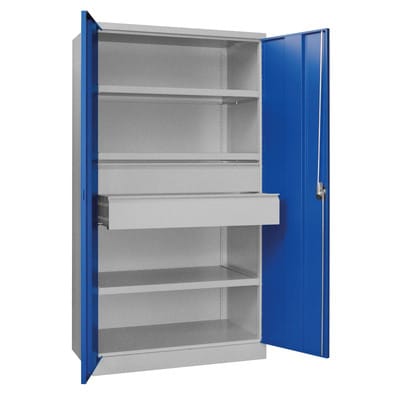 Pavoy Schwerlastschrank, 3 Fachböden a 200 kg, 2 Schubladen, RAL 7035/5010