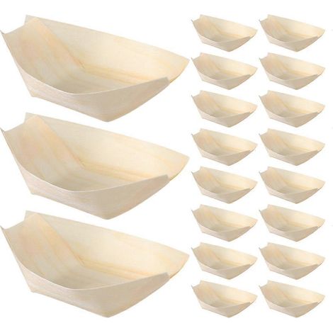 200 Einweg-sushi-serviertabletts, Bootsförmige Sushi-teller Aus Holz, Dessert-serviertabletts, Speiseschalen – 8,50 X 6,00 X 2,50 Cm