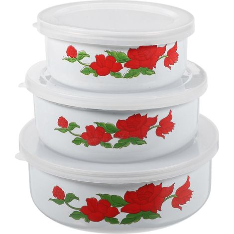 Set Aus 3 Emaillierten Salatschüsseln, Aufbewahrung Für Lebensmittel – 12,00 X 12,00 X 5,00 Cm – Bunt