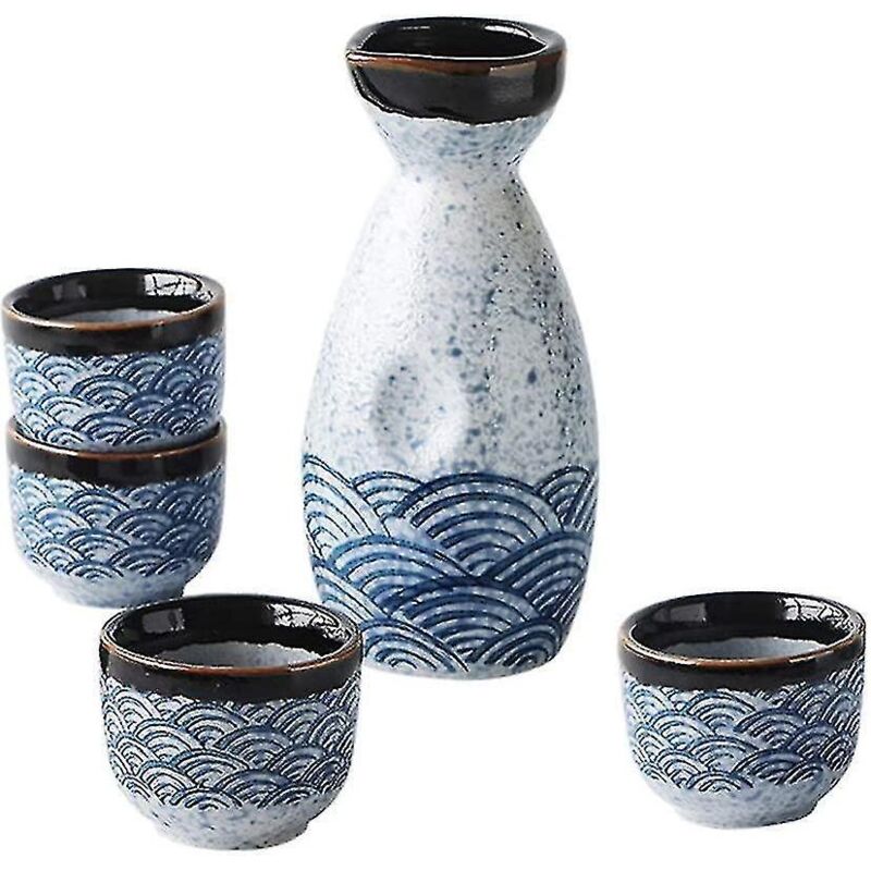 Japanisches Sake-set: 4 X 35-ml-gläser + 1 X 180-ml-sake-krug + Keramik-weingläser