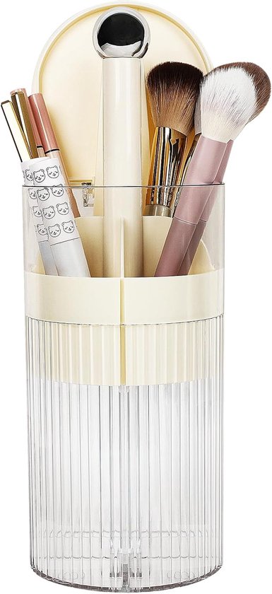 Make-up-pinsel-organizer Mit Deckel Und Ein-knopf-öffnung, Staubdichter Kosmetikpinselhalter, 4 Große Fächer Für Arbeitsplatte Und Badezimmerablage