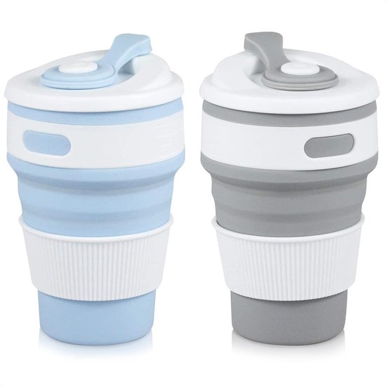 Faltbare Reisebecher – 2er-set – Ideal Für Camping Und Reisen – Platzsparendes Design – 350 Ml Fassungsvermögen – Blaugrau