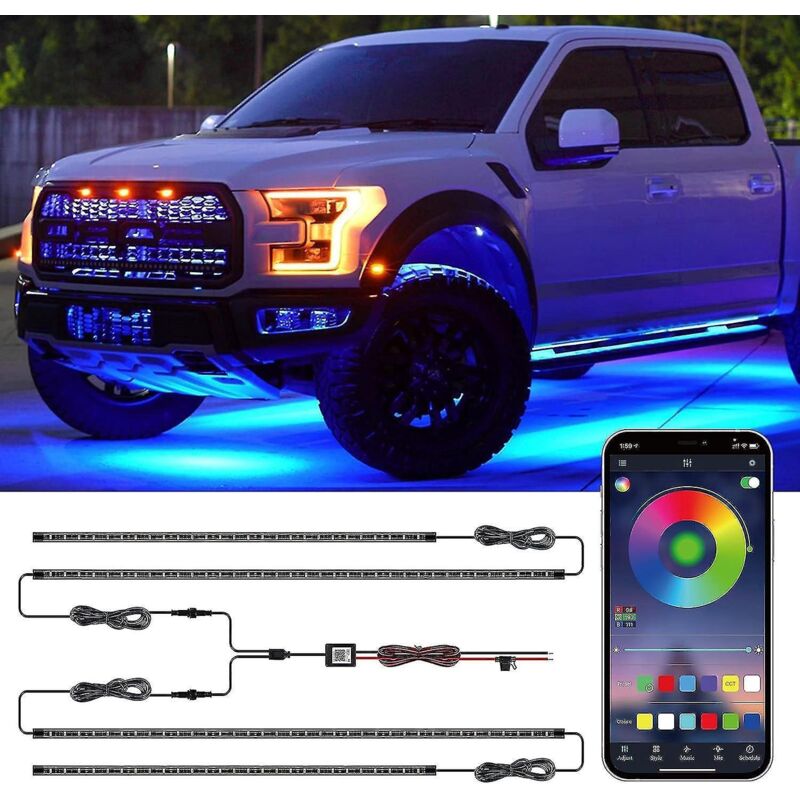 Rgb-unterbodenbeleuchtung Für Autos Mit App-steuerung, Geräuschsensor, 16 Millionen Farben, Anpassbarem Musikmodus, 29 Voreingestellten Modi Und 2-zeiliger Unterbodenbeleuchtung