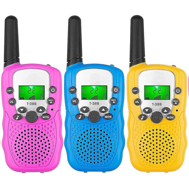 Set Mit 3 Kinder-walkie-talkies, 4,8 Km Reichweite, Mit Hintergrundbeleuchtetem Lcd-bildschirm Und Taschenlampe.