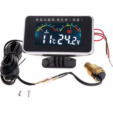 12/24-v-wassertemperaturanzeige, Digitales Lcd-thermometer, 2-in-1-voltmeter