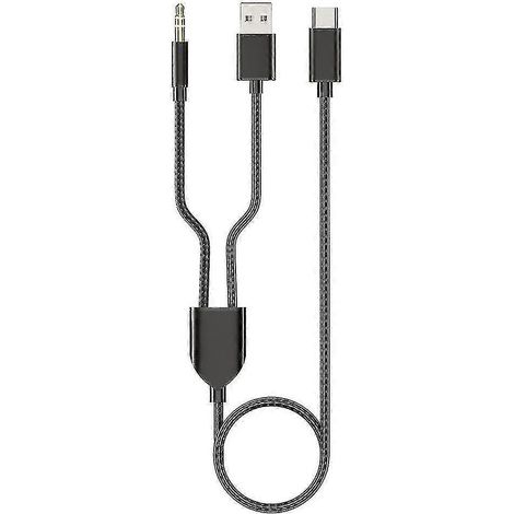 X 3,5-mm-usb-c-auf-usb-a-aux-kabel (2 Usb-a-anschlüsse) Für Autolautsprecher, Hifi-stereoklang – Schwarz