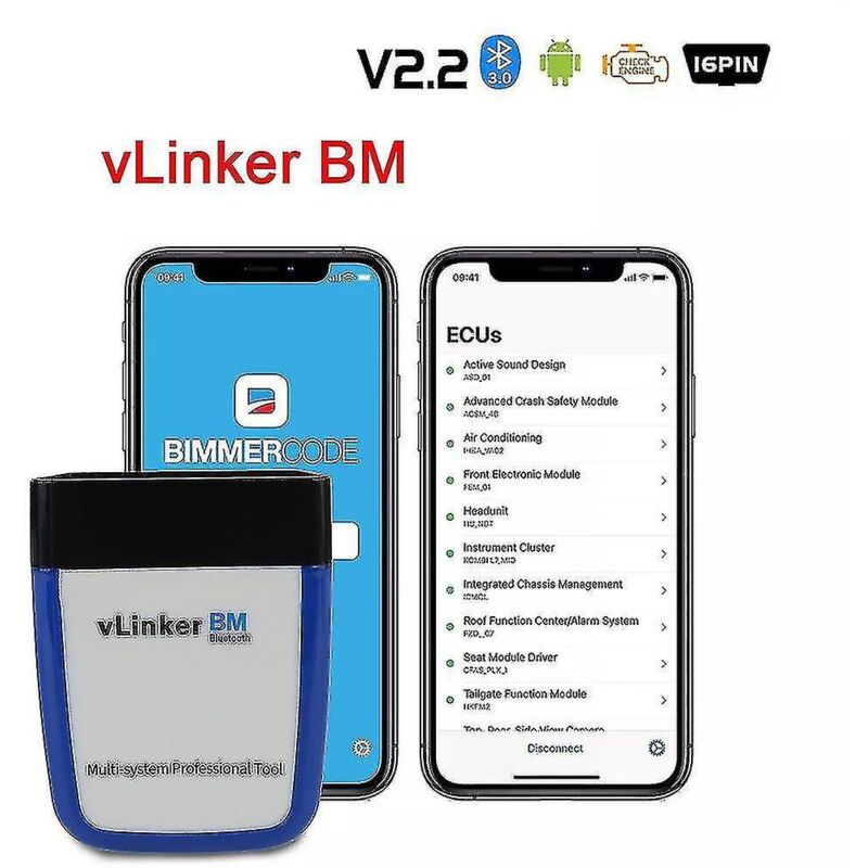 Kfz-diagnosegerät – Obd2-scanner Für Bmw Bimmercode Vlinker Bluetooth 3.0 Elm327 V2.2