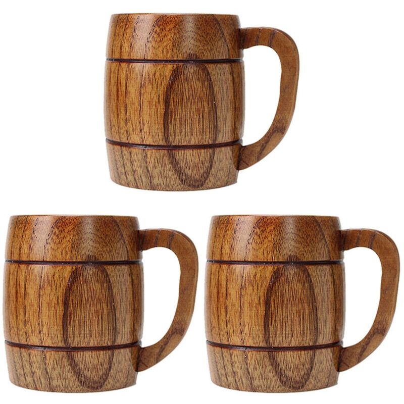 Set Aus 3 Klassischen Trinkbechern Aus Naturholz, 400 Ml Fassungsvermögen, Originelle Und Umweltfreundliche Geschenkideen Für Die Feiertage