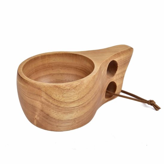 Handgefertigter Holzbecher, Reisebecher, Tragbarer Holzbecher Mit Lederriemen, Ideal Für Rucksackreisen Und Camping.