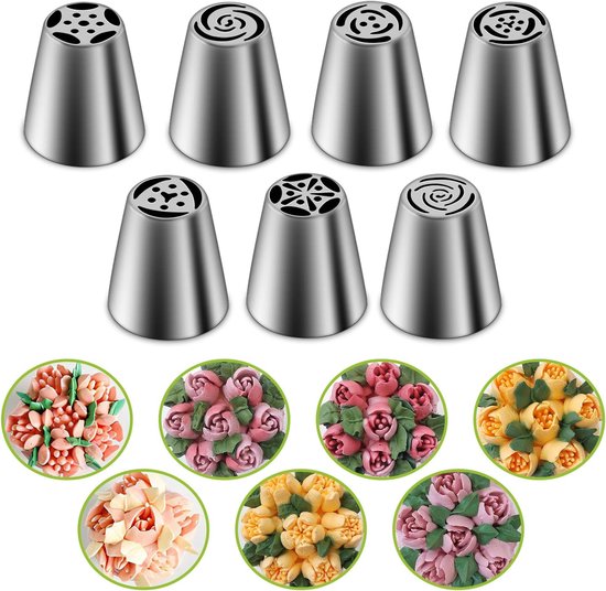Set Mit 7 Russischen, Tulpenförmigen Spritztüllen Aus Edelstahl, Küchenzubehör Für Gebäck, Cupcakes, Kuchen, Kekse Und Dekoration