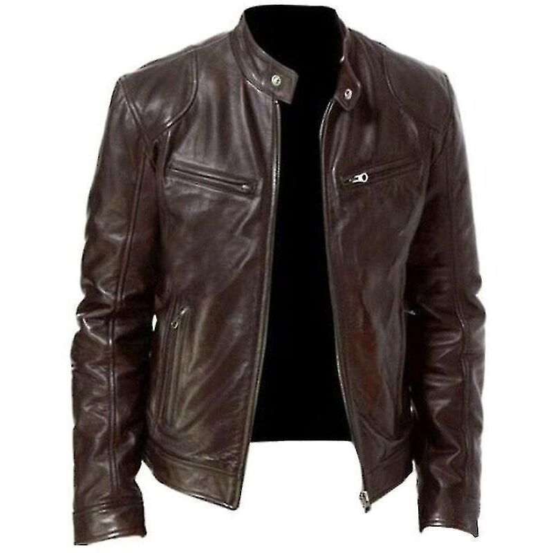 Herren-bikerjacke Aus Kunstleder, Reißverschluss, Größe 3xl, Braun