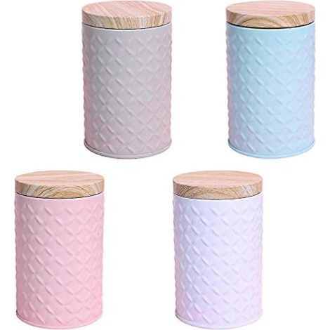 Set Mit 4 Metalldosen Mit Deckel, Ideal Zum Kochen, Für Kekse, Zucker, Mehl, Kräuter Und Gewürze. Verschiedene Farben.