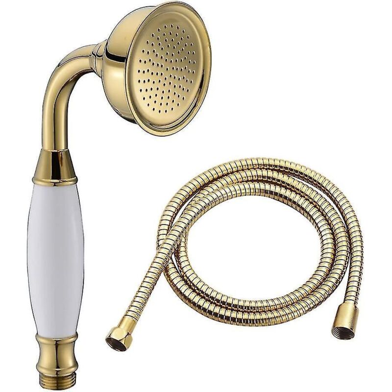 Klassische Handbrause Aus Messing Mit 1,5 M Langem Brauseschlauch, Silber-goldene Farbe.