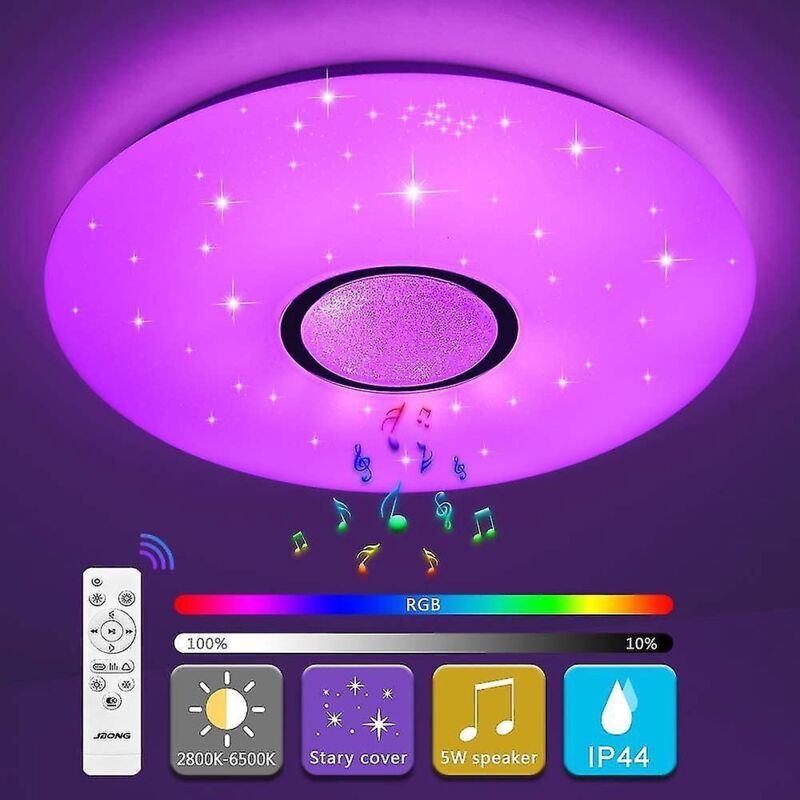 Farbwechselnde Led-deckenleuchte Mit Bluetooth Und Fernbedienung, 36 W, Ip44, Dimmbar, Wasserdicht, Für Badezimmer