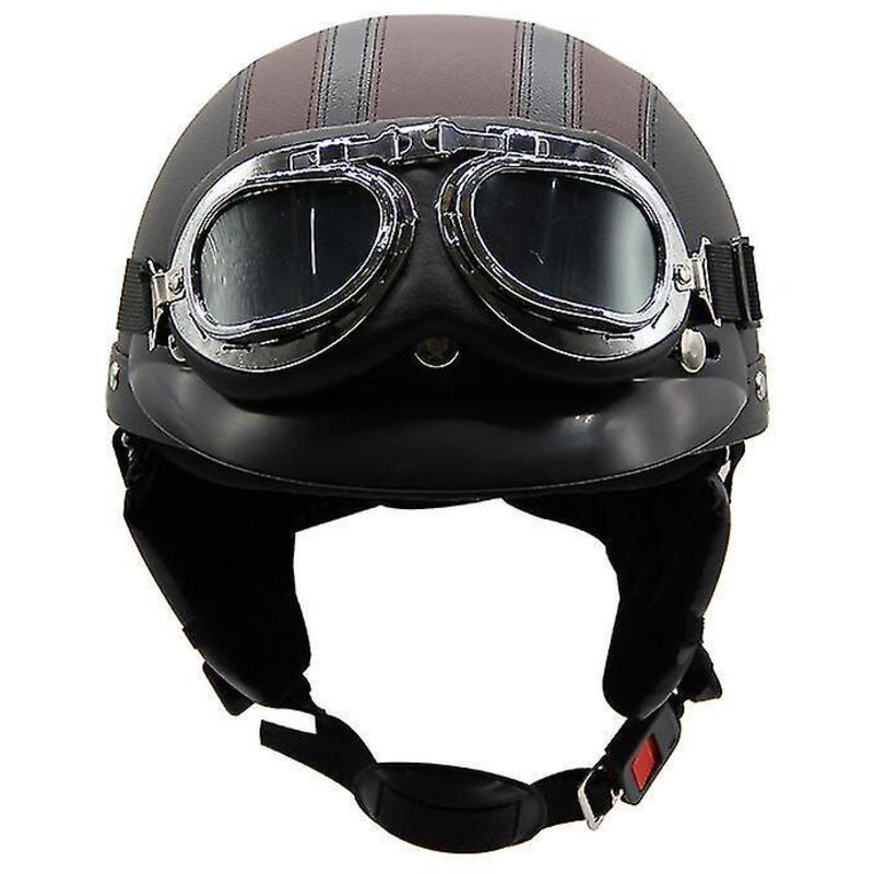 Leichter Sommer-motorradhelm Aus Leder Im Retro-harley-stil, Mit Schutzbrille, Trendiger Halbhelm, Für Elektrofahrzeuge, Schwarz Und Braun.