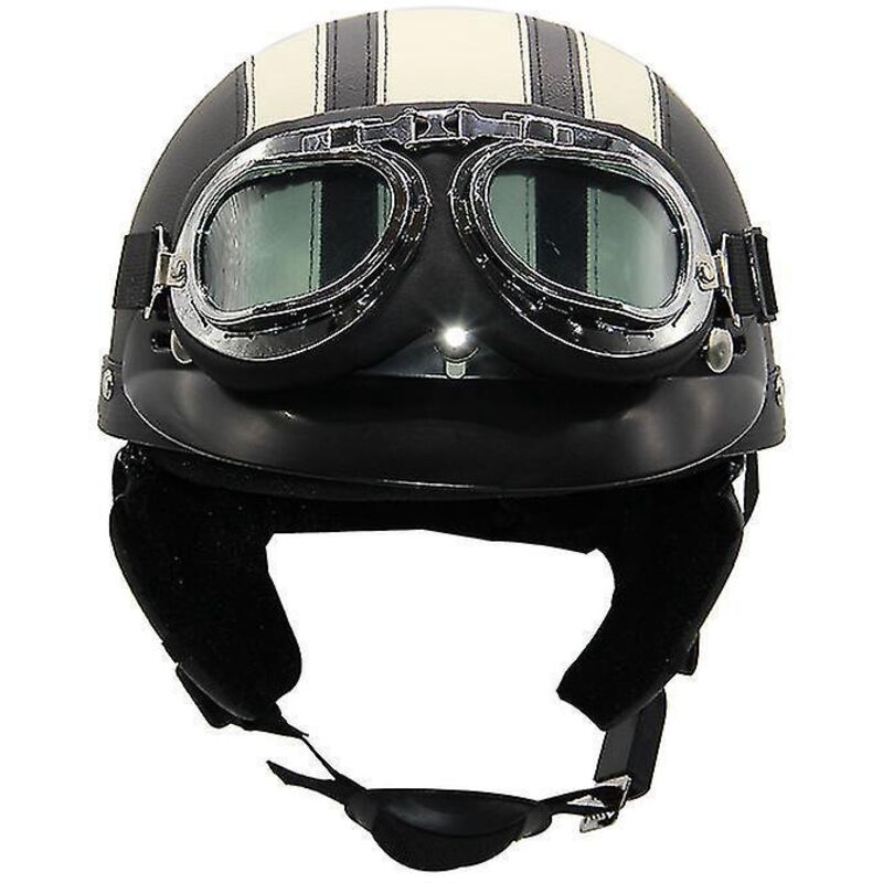 Leichter Sommer-motorradhelm Im Retro-harley-stil Aus Leder, Mit Schutzbrille, Trendiger Halbschalenhelm, Für Elektrofahrzeuge, Schwarz Und Hellgelb