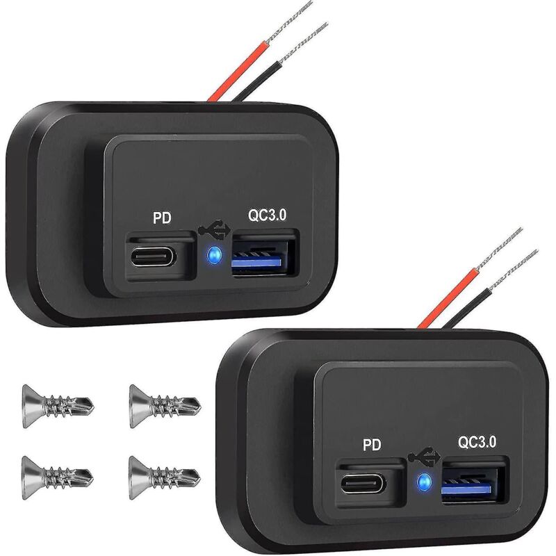 Packung Mit 2 12v Usb-buchsen, Dual Quick Charge 3.0 12v Usb-ladegerät, Pd Typ-c (usb-c) Kompatibel, Wasserdichter 12v/24v Kfz-netzadapter.