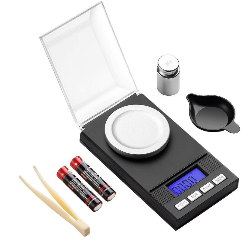 Digitale Taschenwaage Mit Milligrammgenauigkeit (50 G / 0,001 G) Für Schmuck- Und Laboranwendungen, Mit Hintergrundbeleuchtetem Lcd-display, Automatischer Abschaltfunktion Und Tarafunktion. Batterien