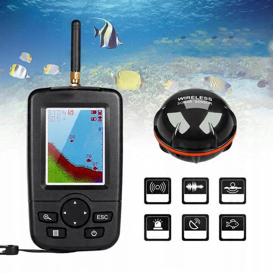 Fischfinder Kabelloser Fischdetektor Sonarsensor Tiefenmessung Bis 45 M Mit Fernbedienung Und Display Für Süß Und Salzwasser Geeignet Für Boots