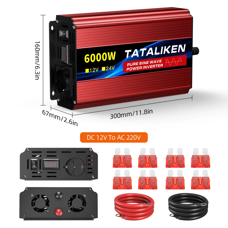 Tataliken 6000w Reiner Sinuswellen‑wechselrichter, 12v Auf 220v, Stromumwandler Für Wohnmobil‑camping Und Fahrzeuge
