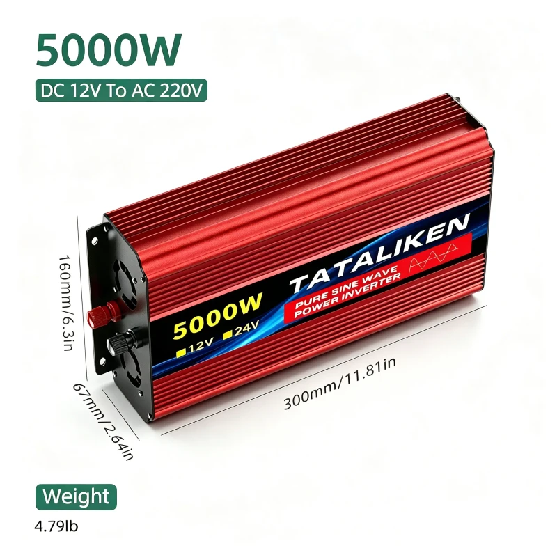 Tataliken Reiner Sinus‑wechselrichter 5000 w, 12 v Auf 220 v, Solar‑stromumwandler, Geeignet Für Fahrzeuge, Camping Und Hausgebrauch