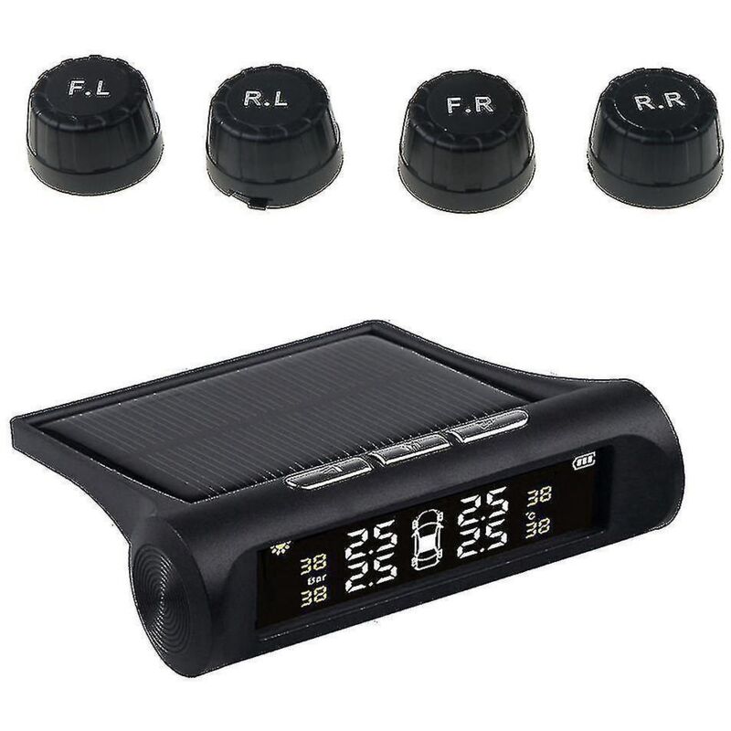 Drahtloses Reifendruckkontrollsystem (tpms) Mit Hd-digital-lcd-bildschirm, Kfz-alarmfunktion, 4 Externen Sensoren Und Einstellbarem Anzeigewinkel.