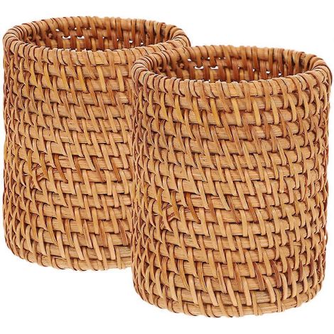 Set Aus 2 Stiftehaltern Aus Geflochtenem Rattan, Handgefertigter Stiftebehälter, Kosmetikhalter, Schreibwarenzylinder – 10,00 X 7,50 X 7,50 Cm