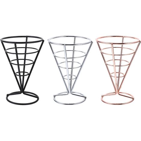 Set Mit 3 Kegelförmigen Pommes-frites-haltern, Kreative Perforierte Körbe Für Frittierte Speisen Und Eiscreme – 15 X 10 X 10 Cm