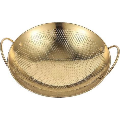 Wokpfanne Aus Edelstahl, Chinesische Bratpfanne, Wabenstruktur, Heiße Pfanne – 27,50 X 23,50 X 6,00 Cm – Goldfarben