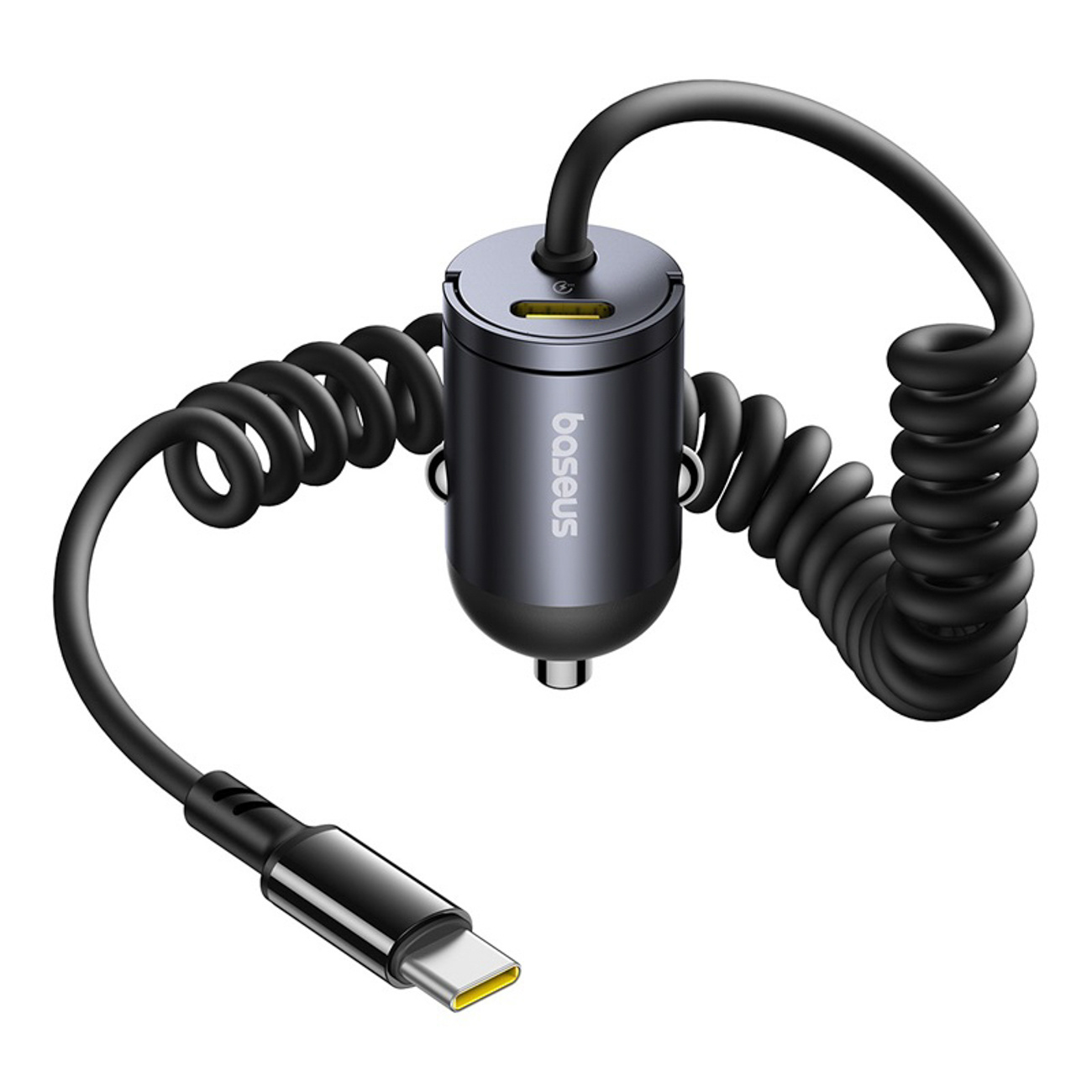 Usb-c-autoladegerät Mit Integriertem 30-w-spiralkabel – Schwarz