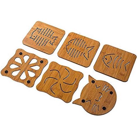 Hohle Untersetzer Aus Holz, Fisch- Und Katzenmotiv, 6er-set, Für Tassen, Töpfe Und Pfannen.