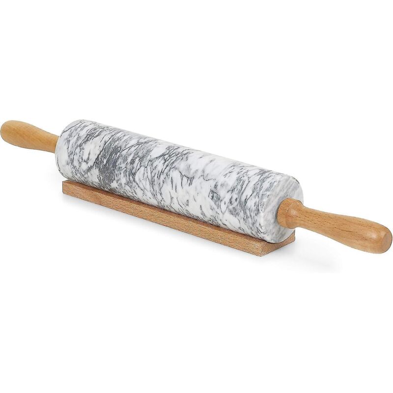 Nudelholz Aus Marmor Mit Holzständer, Leicht Zu Reinigen, Langlebig, Antihaftbeschichtete, Gesprenkelte Oberfläche (weiß)