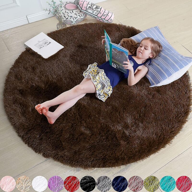 Runder, Puderrosa Teppich, Ideal Fürs Schlafzimmer, Weicher Runder Teppich Von 120 X 120 Cm, Ideal Für Kinder, Braune Farbe.