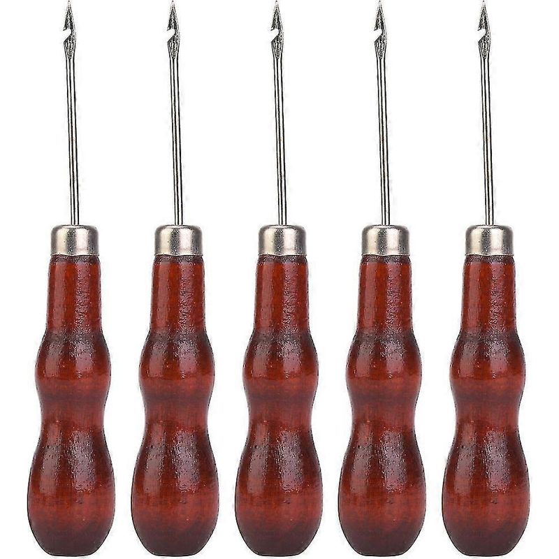 Set Aus 5 Ahlen Mit Holzgriff Zum Nähen, Schuhreparieren Und Häkeln.
