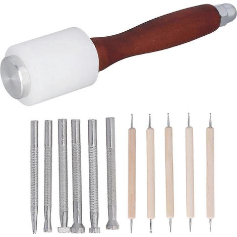 Set Aus 12 Ledermarkierungswerkzeugen, Hammer Für Die Handwerkliche Herstellung Von Sätteln.