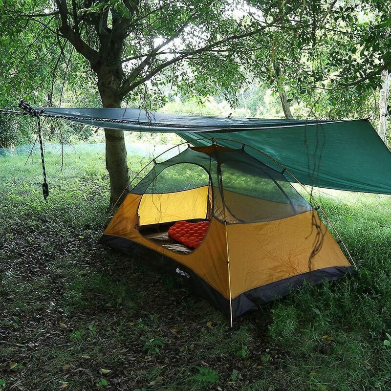Dunkelgrüne 3 X 3 M Große Campingplane Mit Vordach, Wasserdicht Und Uv-beständig, Inklusive Zubehör Für Outdoor-aktivitäten