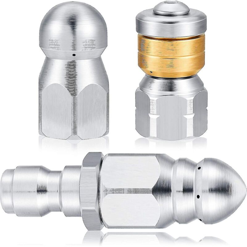 Set Aus 3 Entstopfungsdüsen: Drehknopfdüse, Edelstahl-wasserstrahl-reinigungsdüse, Feste Düse, Kompatibel Mit Verschiedenen Modellen, 1/4 Zoll Druck.