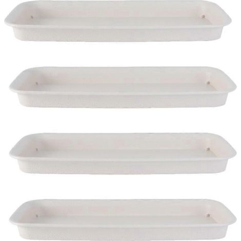 Set Mit 4 Rechteckigen Kunststoff-untersetzern Für Blumentöpfe – 30,5 X 13,8 Cm – Beige