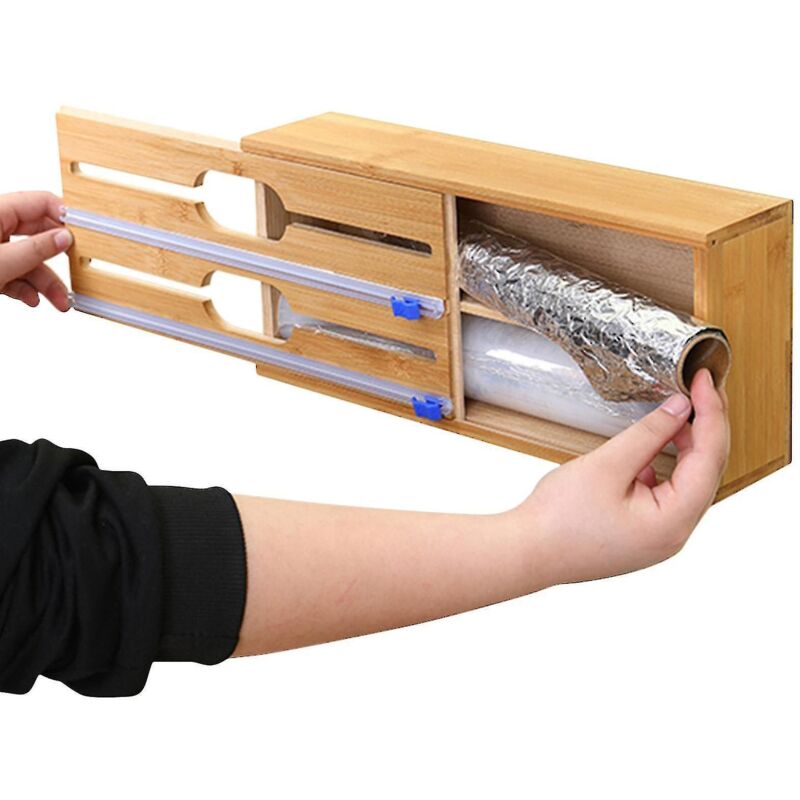 Aluminiumfolienspender Aus Bambus, Schubladenteiler Mit Integriertem Folienschneider, 2-in-1-organizer Für Aluminiumfolie In Küche Und Gastronomie
