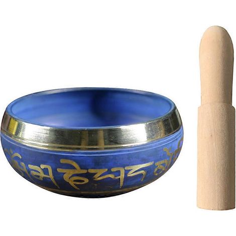 Set Tibetischer Klangschalen Mit Klöppel, Ideal Für Meditation Und Spirituelle Übungen. – 8,5 X 8,5 X 4 Cm – Blau