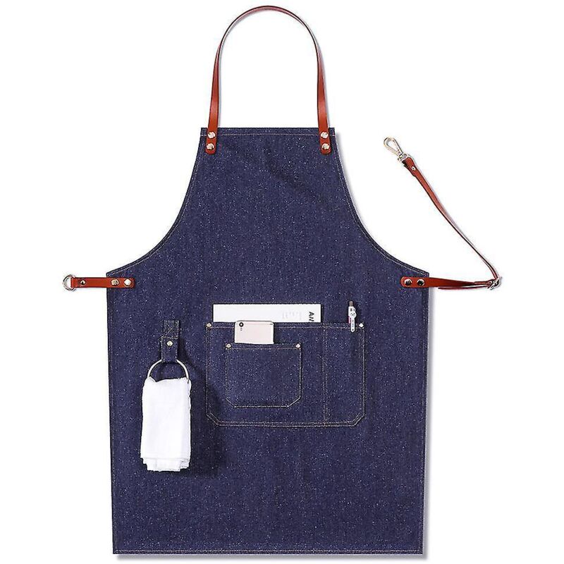 Professionelle Blaue Denim-kochschürze Für Herren, Ideal Zum Grillen. Wasserabweisend, Mit Werkzeugtaschen, Handtuchschlaufen Und Schnellverschluss.