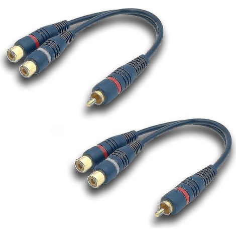 20 Cm Langes Y-förmiges Rca-audiokabel (2er-pack, Blau), Rca-auf-1-stecker-auf-2-buchsen-adapter Für Subwoofer, Phono, Av