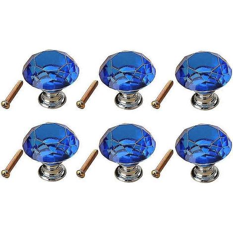 Set Mit 6 Ultraleichten 40-mm-schubladengriffen Aus K9-kristallglas Und Zinklegierung Für Möbel – Blau