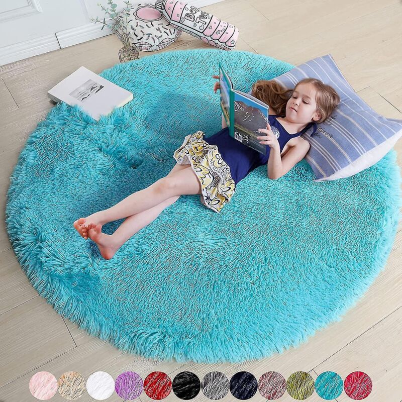Runder Teppich In Puderrosa, Ideal Fürs Schlafzimmer, Weicher Runder Teppich 120 X 120 Cm (4' X 4'), Perfekt Für Kinder (5,2 X 5,2 Fuß), Blau.