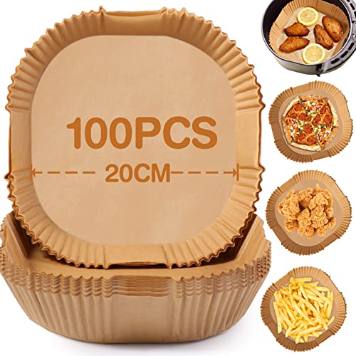 Backpapier Für Heißluftfritteusen, 100 Stück, 20 Cm, Quadratisch Backpapier Für 5-8 Liter Heißluftfritteusen, Hitzebeständig Bis 220 °c, Antihaftbeschichtet, Reduziert Fettansammlungen, Erleichtert D