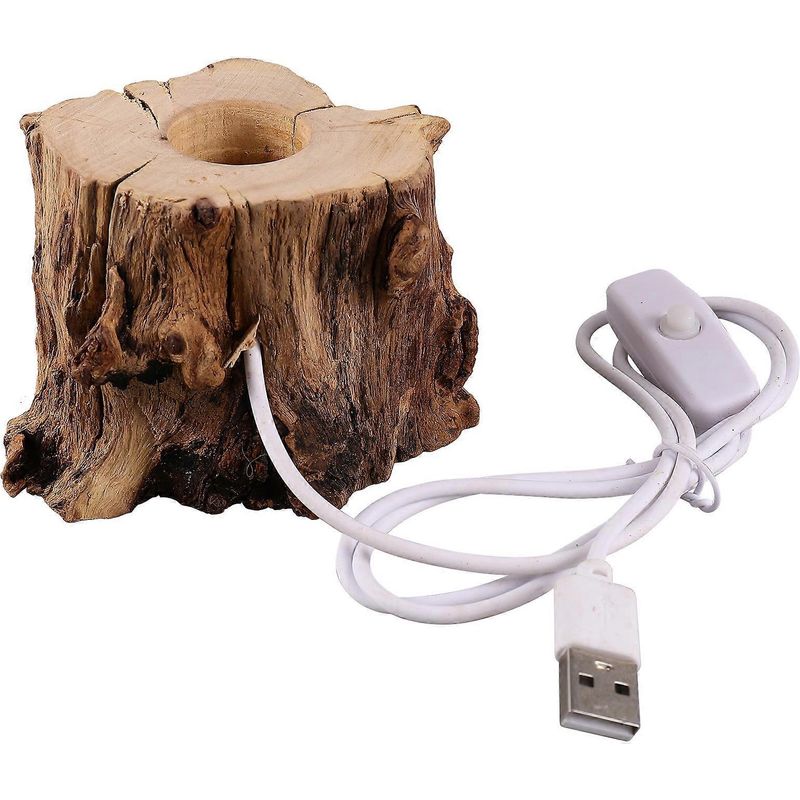 Holzständer Für Kristallkugel, Baumstumpfförmiges Nachtlicht Mit Usb-ladegerät Und Led-lampenfassung. – 9,00 X 7,00 X 6,00 Cm