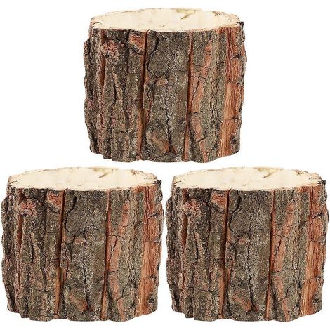 Set Mit 3 Rindenblumentöpfen, Blumenkübeln Im Landhausstil, Pflanzgefäßen Aus Baumstämmen – 9,00 X 9,00 X 8,00 Cm