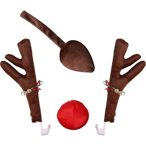 Set Aus Hirschgeweihen Fürs Auto, Weihnachtsdekoration Aus Farbenfrohem Und Ansprechendem Stoff, Mit Rentier- Und Elchmotiv.