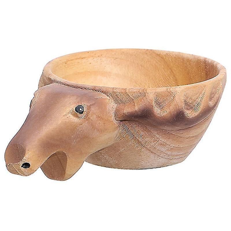 Holzbecher In Tierform, Handgeschnitzter, Tragbarer Campingbecher Mit Elchmotiv