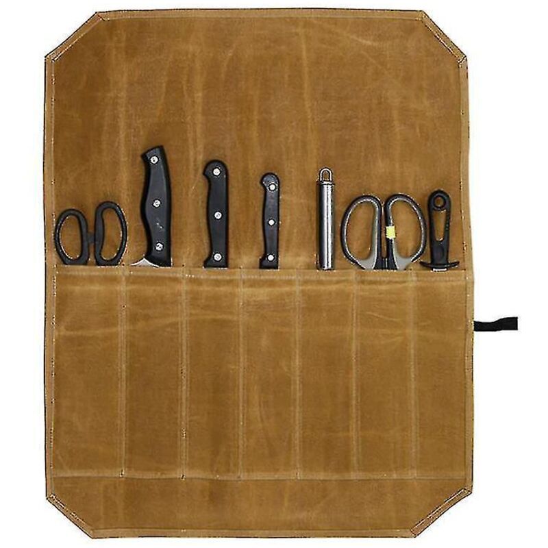 Professionelles Kochmesseretui, Faltbares Etui Aus Gewachstem Canvas Für Küchenmesser, Utensilienorganizer Und Aufbewahrung, Tkhaki Reisetasche